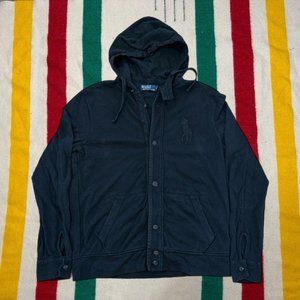 Polo Ralph Lauren Men's Cardigan Sweater Hooded Size L Black Cotton Big Pony